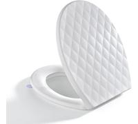 SREWOHS PRO Abattant de toilette ovale à fermeture douce, design diamant en polypropylène blanc, siège de toilette à dégagement rapide avec charnières réglables, antidérapant, siège de toilette