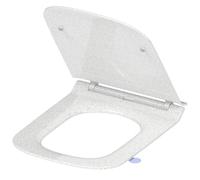 SREWOHS PRO Abattant de WC avec système d'abaissement automatique - Forme rectangulaire - Marbre blanc - Lunette de toilette Softclose - En Duroplast - Avec fermeture rapide - Siège de toilette