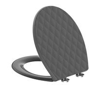 SREWOHS PRO Abattant de WC avec système d'abaissement automatique ovale gris, avec losanges, fermeture rapide, fixation par le haut, siège de toilette Softclose, 44,6 x 37,1 cm