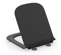 SREWOHS PRO Abattant WC Forme carrée Ultra-mince [COURT], Cuvette Toilette avec Frein de Chute, Lunette WC Blanche, siège de toilette universel de forme carrée, testée jusqu'à 150kg, Noir