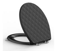 SREWOHS PRO Abattant WC Forme O avec Frein de Chute Noir, Siège WC Motif Losange, Couvercle WC Amovible Quick Release, Fixation par le Dessus, Gabarit d'installation Inclus, 44,6 x 37,1 CM