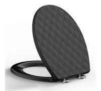 SREWOHS PRO Abattant WC Forme O, Lunette de Toilette en PP avec Frein de Chute Double, Motif 3D Effet Cuir, Anti-UV, Démontage Rapide, Fixation Par Le Haut, Noir