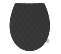SREWOHS PRO Abattant WC universel en forme de O avec fermeture douce et libération rapide, matériau PP noir, motif diamant, facile à installer et à nettoyer, s'adapte à la plupart des toilettes