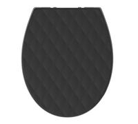 SREWOHS PRO Abattant WC universel noir, fermeture amortie en forme de O avec libération rapide, charnières réglables, design antidérapant, noir