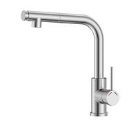 SREWOHS PRO Mitigeur Robinet Cuisine - Robinetterie Evier Escamotable avec Douchette,Pivotant à 360,Deux Types de Jet d'eau,Acier Inoxydable,Forme en L Monolevier pour 1 Trou,Hauteur 27,3 cm,Nickel