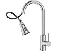 SREWOHS PRO Robinet Cuisine Rabattable Mitigeur Robinet Evier de Cuisine avec 4 Douchette Modes, 360° d'Évier à Arc Élevé Acier Inoxydable Robinet Cuisine (Nickel-c, Spout Height 22.7CM)