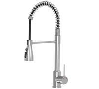SREWOHS PRO Robinet Cuisine Spring Arc Haut, 360° Rotatif, 4 Modes Pulvérisation Mitigeur Cuisine, Acier Inoxydable Brossé, Convient aux éviers à 1 trou, Robinetterie Commerciale