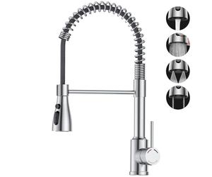 SREWOHS PRO Robinet Cuisine, Spring Mitigeur Cuisine avec Douchette, Bec pivotant à 360°, 4 Modes de Pulvérisation, Arc Élevé, Acier Inoxydable Commerciale Robinet pour éviers de Cuisine à 1 trou