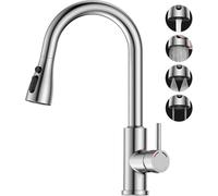 SREWOHS PRO Robinet de Cuisine avec Douchette Extractible, Mitigeur Évier en Acier Inoxydable, 4 Modes de Jet, Bec Haut Pivotant 360°, Robinet pour Évier 1 Trou, Flexible 3/8 Pouce, Finition Nickel