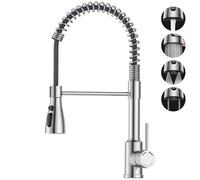 SREWOHS PRO Robinet mitigeur d'évier de cuisine à ressort avec pulvérisateur 4 fonctions, pivotant à 360 °, poignée unique, arc élevé, robinet de cuisine commercial pour raccords standard britanniques