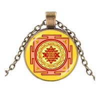 Sri Yantra Collier Symbole Géométrie Sacrée Talisman Cabochon en Verre Cristal Pendentif Chaîne Ras du Cou Colliers Bijoux de Méditation