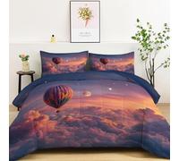 Srigzcaly Couette 135x200cm, Couette Fantasy Montgolfière Nuage Rêve pour 4 Saisons Edredon pour lit 1 Personnes - Réversible Edredon sans Houss et 2 Taies d'oreiller, Couché de Soleil