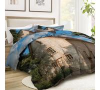 Srigzcaly Couette 200x220cm Maison Abstraite Dessin Main, Réversible Couette Terre Cuite 4 Saisons en Microfibre Legere et Chaud, Edredon pour Lit 1 Personnes avec 2 Taies d'oreiller 65x65 cm