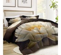 Srigzcaly Couette 4 Saisons 135x200 cm Blanc, Couette Lune Blanche Lotus Blanc Fantastique 3D pour Lit 2 Personnes avec 1 Taies d'oreiller - Réversible sans Housse - Lavable en Machine