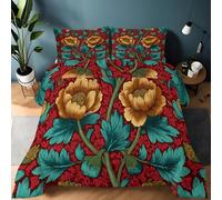 Srigzcaly Couette 4 Saisons 135x200 William Morris Plante Fleur, Imprimée Couette sans Housse Lavable pour lit 1 Personnes - Douce Confortable Respirante Couverture Quilting d'Réversible Rouge
