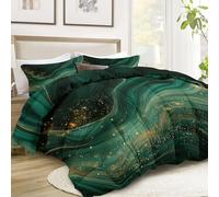 Srigzcaly Couette 4 Saisons 200x220 cm Couleur Sombre, Couette Marbre Vert Tourbillon Lignes Abstraites pour Lit 2 Personnes avec 2 Taies d'oreiller - Réversible sans Housse - Lavable en Machine