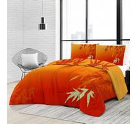 Srigzcaly Couette 4 Saisons 220x240 cm Orange Jaune, Couette Bambou Orange Feuilles Érable pour Lit 2 Personnes avec 2 Taies d'oreiller - Réversible sans Housse - Lavable en Machine