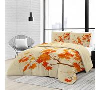 Srigzcaly Couette 4 Saisons 220x240 Feuilles Érable Orange Papillons, Imprimée Couette sans Housse Lavable pour lit 2 Personnes - Douce Confortable Respirante Couverture Quilting d'Réversible Beige