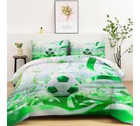 Srigzcaly Couette Enfant 135x200 Football 3D Science-Fiction, Hypoallergénique Parure de Lit Garçon Toute Saison (1 Couette + 2 Taies) - Lavable en Machine, pour Ado et Fan de Sport - Vert (ZQ12)