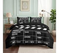 Srigzcaly Couette Imprimée Cinématographique 200x200cm 4 Saisons | Clap Cinéma Rayures Noir Blanc Couette avec 2 Taies d'oreiller, Couverture Respirante Super Douce pour lit 1-2 Personnes