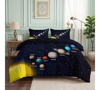 Srigzcaly Couette Imprimée Sci FI Espace Spatial 200x220cm 4 Saisons | Système Solaire 9 Planètes Ludique Couette avec 2 Taies d'oreiller, Couverture Respirante Super Douce pour lit 1-2 Personnes