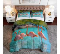 Srigzcaly Couette sans Housse 220x240 cm Oiseau Tropical Animal, Couette Flamant Rose Orange Réversible pour Femmes Filles Enfants, Parure de Lit 2 Personnes 4 Saisons Douce et Respirante
