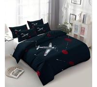 Srigzcaly Housse de Couette 140 x 200 cm Dessin Animé Avion Combat Militaire, Parure de Lit en Microfibre Adulte 1 Personne - Noir Ensemble de lit 2 Taies d'oreiller 65x65cm