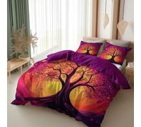 Srigzcaly Housse de Couette 140x200 cm Réversible Magnifique Arbre de Vie Fantastique Violet, Parure de Lit 1 Personne en Microfibre Douce avec Fermeture Éclair et 2 Taies d'oreiller 65x65 cm