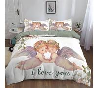Srigzcaly Housse de Couette 200 x 200 cm Aquarelle Ange Mignon Parure de Lit en Microfibre Adulte 2 Personne avec Fermeture Éclair, Blanc Ensemble de lit 2 Taies d'oreiller 65x65cm