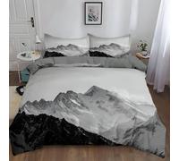 Srigzcaly Housse de Couette 200 x 200 cm Montagnes enneigées Paysage HD Parure de Lit Respirant Microfibre Gris foncé Housse Couette 2 Personnes, Ensemble de lit avec 2 Taies d'oreiller 65x65cm