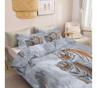 Srigzcaly Housse de Couette 200x200 cm Surréalisme Animal Tigre Scène Neige Parure de Lit, Blanc Housse de Couette 2 Personne en Respirant Microfibre avec Fermeture éclair + 2 Taie d'oreiller 65x65cm