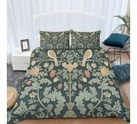 Srigzcaly Housse de Couette 240 x 220 cm William Morris Le Voleur de Fraises Parure de Lit Respirant Microfibre Vert Housse Couette 2 Personnes, Ensemble de lit avec 2 Taies d'oreiller