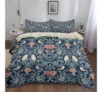 Srigzcaly Housse de Couette 240x220 cm William Morris Voleur de Fraises,Parure de Lit 3 Pièces Bleu en Microfibre Douce, Fermeture Éclair et 2 Taies d'oreiller 65x65 cm pour Enfant et Ado