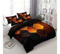 Srigzcaly Housse de Couette 90 x 190 cm Abstrait Sci-FI Hexagone Orange 3 Pièces Parure de lit Microfibre, Noir Parure de Couette 1 Personnes - Ensemble de lit avec 2 Taies D'Oreil