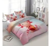 Srigzcaly Housse De Couette 90 X 190 Cm Animal Cartoon Salamandre Cerise, Parure De Lit en Microfibre Adulte 1 Personne - Rose Ensemble De Lit 2 Taies d'oreiller 65X65Cm