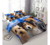Srigzcaly Housse de Couette 90 x 190 cm Animal Chien Portrait Floral, Parure de Lit en Microfibre Adulte 1 Personne avec Fermeture Éclair - Bleu Ensemble de lit 2 Taies d'oreiller 65x65cm