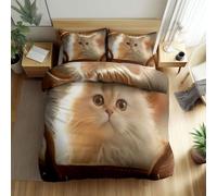 Srigzcaly Housse de Couette 90 x 190 cm Animal HD Chat Persan Portrait Parure de Lit, Respirant Microfibre Blanc Housse Couette 1 Personnes - Ensemble de lit avec 2 Taies d'oreiller 65x65cm