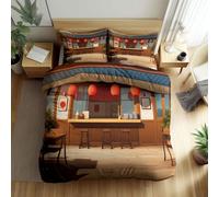 Srigzcaly Housse de Couette 90 x 190 cm Anime Japonais Salon Thé Extérieur Parure de Lit, Jaune Housse de Couette 1 Personne en Respirant Microfibre avec Fermeture éclair - 2 Taie d'oreiller 65x65cm