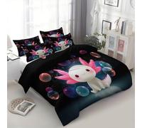 Srigzcaly Housse de Couette 90 x 190 cm Cartoon Animal Axolotl Mignon, Parure de Lit en Microfibre Adulte 1 Personne avec Fermeture Éclair - Noir Ensemble de lit 2 Taies d'oreiller 65x65cm