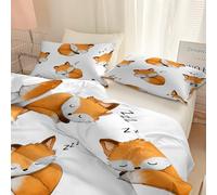 Srigzcaly Housse de Couette 90 x 190 cm Cartoon Animal Renard 3 Pièces Parure de lit Microfibre, Blanc Parure de Couette 1 Personnes - Ensemble de lit avec 2 Taies D'Oreil