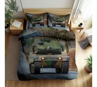 Srigzcaly Housse de Couette 90 x 190 cm Char Camouflage Militaire Parure de Lit en Microfibre Adulte 1 Personne, Multicolore Ensemble de lit 2 Taies d'oreiller 65x65cm