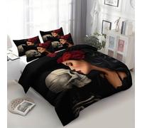 Srigzcaly Housse de Couette 90 x 190 cm Fantaisie Gothique Belle Crâne Parure de Lit, Respirant Microfibre Noir Housse Couette 1 Personnes - Ensemble de lit avec 2 Taies d'oreiller 65x65cm