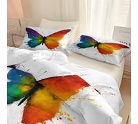 Srigzcaly Housse de Couette 90 x 190 cm Insecte Cartoon Papillon Arc-en-Ciel 3 Pièces Parure de lit Microfibre, Blanc Parure de Couette 1 Personnes - Ensemble de lit avec 2 Taies D'Oreil