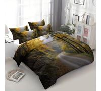 Srigzcaly Housse de Couette 90 x 190 cm Paysage Nature Route Forêt, Parure de Lit en Microfibre Adulte 1 Personne avec Fermeture Éclair - Multicolore Ensemble de lit 2 Taies d'oreiller 65x65cm