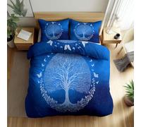Srigzcaly Housse de Couette 90 x 190 cm Plante Vie Plante Imprimé Parure de Lit, Respirant Microfibre Bleu Housse Couette 1 Personnes - Ensemble de lit avec 2 Taies d'oreiller 65x65cm