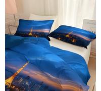 Srigzcaly Housse de Couette 90 x 190 cm Ville Phare Paysage 3 Pièces Parure de lit Microfibre, Bleu Clair Parure de Couette 1 Personnes - Ensemble de lit avec 2 Taies D'Oreil