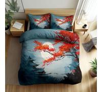 Srigzcaly Housse de Couette 90x190 cm Anime Peinture Paysage Chinois Parure de Lit 1 Personnes, Adultes Gris Microfibre Ensemble de Literie - avec Fermeture Éclair et 2 Taies d'oreiller 65x65 cm