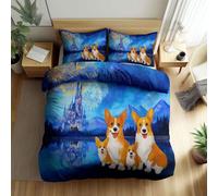 Srigzcaly Housse de Couette 90x190 cm Cartoon Animal Château Chien Parure de Lit 1 Personnes, Adultes Bleu Clair Microfibre Ensemble de Literie - avec Fermeture Éclair et 2 Taies d'oreiller 65x65 cm
