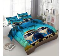 Srigzcaly Housse de Couette 90x190 cm Cartoon Camping-Car Surf Parure de Lit 1 Personnes, Adultes Multicolore Microfibre Ensemble de Literie - avec Fermeture Éclair et 2 Taies d'oreiller 65x65 cm
