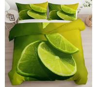 Srigzcaly Housse de Couette 90x190 cm Tranche Citron Vert Fruit Ado Adultes Parure de Lit, Réversible Parure Housse Couette 1 Personnes en Microfibre avec 2 Taie d'oreiller 65x65cm, Vert
